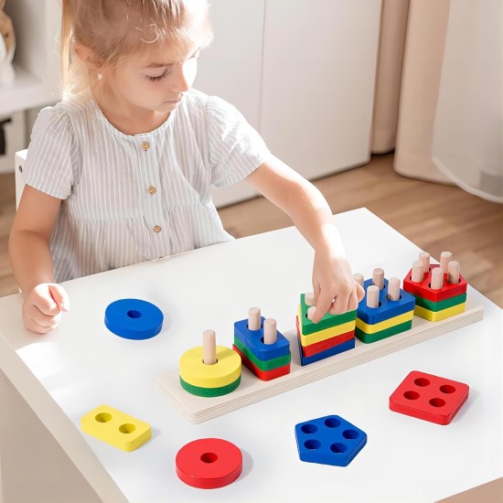 ChaneeHann Wooden Montessori Toy, Wooden Toy from 1 Year, Sorting & Stacking Toy, Montessori Educational Toy, Gift for Boys & Girls from 1 2 3 Years ChaneeHann Wooden Montessori Toy, Wooden Toy from 1 Year, Sorting & Stacking Toy, Montessori Educational Toy, Gift for Boys & Girls from 1 2 3 Years
