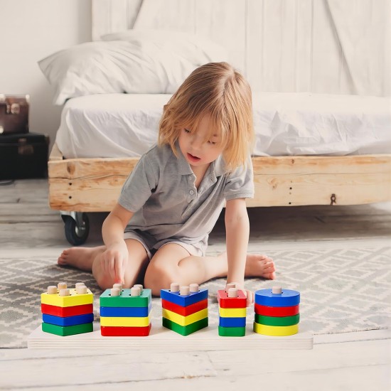 ChaneeHann Wooden Montessori Toy, Wooden Toy from 1 Year, Sorting & Stacking Toy, Montessori Educational Toy, Gift for Boys & Girls from 1 2 3 Years ChaneeHann Wooden Montessori Toy, Wooden Toy from 1 Year, Sorting & Stacking Toy, Montessori Educational Toy, Gift for Boys & Girls from 1 2 3 Years
