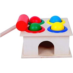Children early learning educational toy and beat wooden square hammer box - multi color
