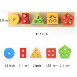 Funny Bunny Montessori Toys for 1 2 3 Years Old, Wooden Sorting & Stacking Toys for Toddlers 1-3, Education Preschool Toddler Puzzles,5 Shapes toy Best Gift.