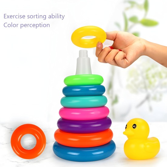 Generic Rock a TOYS Ring Stacking with a Duck Toy Baby Rainbow ring