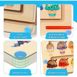 Magnetic Game Labyrinth Toy from 2 3 4 5 6 Years Sorting Game Learning Games Montessori Toy Gift for Girls Boys Birthday, Wooden Toy, Busy Board for Learning Colours, Numbers, Motor Skills