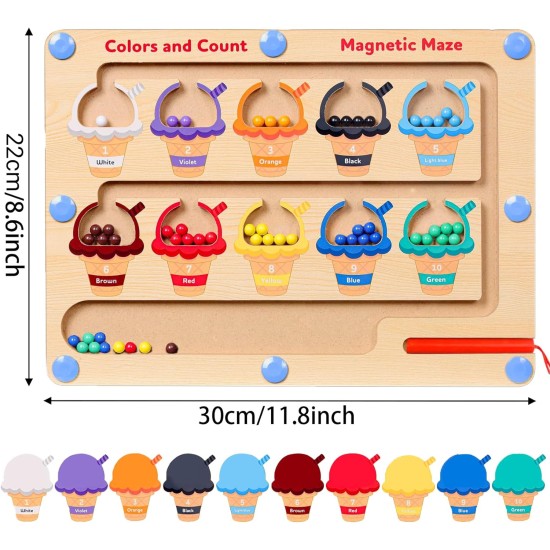 Magnetic Game Labyrinth Toy from 2 3 4 5 6 Years Sorting Game Learning Games Montessori Toy Gift for Girls Boys Birthday, Wooden Toy, Busy Board for Learning Colours, Numbers, Motor Skills