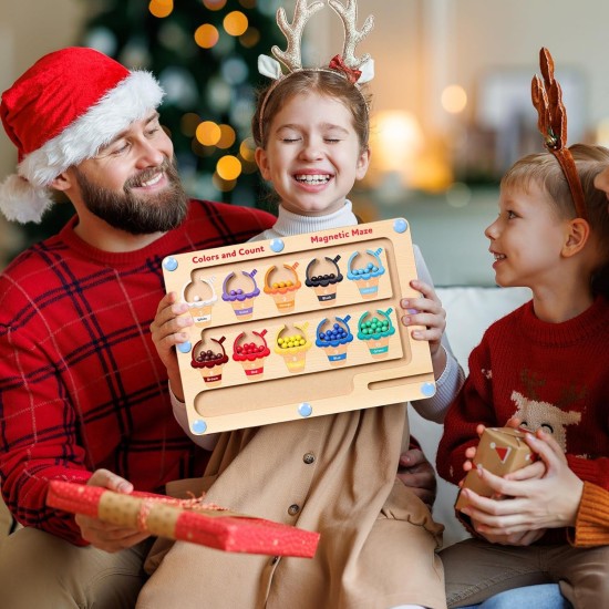 Magnetic Game Labyrinth Toy from 2 3 4 5 6 Years Sorting Game Learning Games Montessori Toy Gift for Girls Boys Birthday, Wooden Toy, Busy Board for Learning Colours, Numbers, Motor Skills