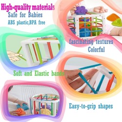 Montessori Toys for 1 Year Old,Baby Sorter Toy Colorful Cube and 6 Pcs Multi Sensory Shape, Toddler Developmental Learning Toys Birthday Gifts,Baby Toys 6-12-18 Months