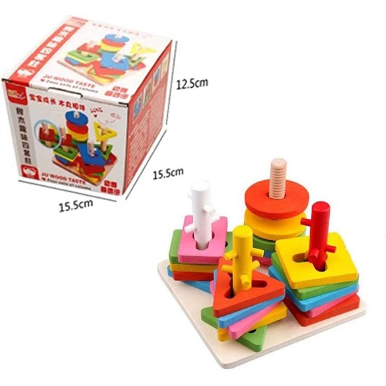 Univocean 4 Columns Geometric Shape Wooden Stacking Puzzle for Kids/Baby/Child Univocean 4 Columns Geometric Shape Wooden Stacking Puzzle for Kids/Baby/Child