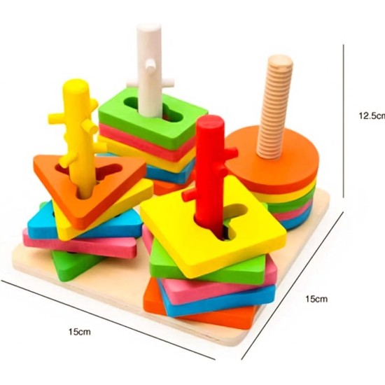 Univocean 4 Columns Geometric Shape Wooden Stacking Puzzle for Kids/Baby/Child Univocean 4 Columns Geometric Shape Wooden Stacking Puzzle for Kids/Baby/Child
