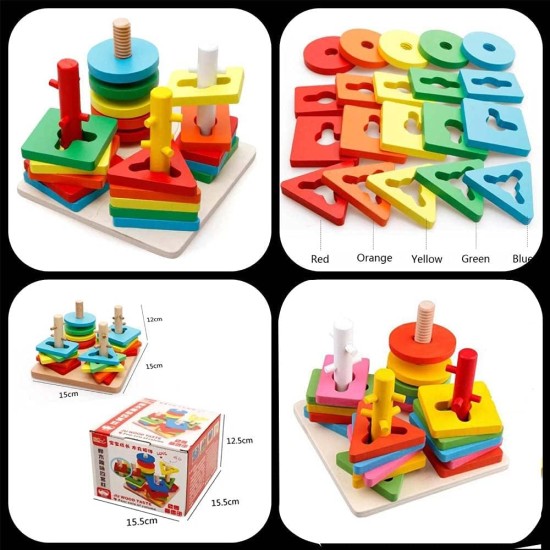 Univocean 4 Columns Geometric Shape Wooden Stacking Puzzle for Kids/Baby/Child Univocean 4 Columns Geometric Shape Wooden Stacking Puzzle for Kids/Baby/Child