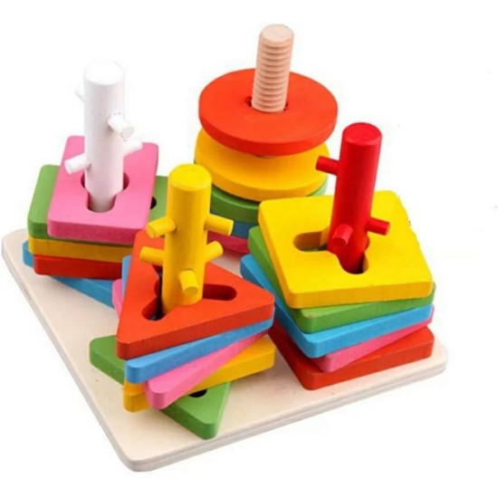 Univocean 4 Columns Geometric Shape Wooden Stacking Puzzle for Kids/Baby/Child Univocean 4 Columns Geometric Shape Wooden Stacking Puzzle for Kids/Baby/Child