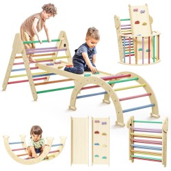 MySensory 7 in 1 Pikler Triangle Set - Rainbow Colors Montessori Climbing Set with Pikler Arch, Climbing Triangle, Ramp, and Climbing Arch Cushion - Durable Wooden Climbing Gym for 1 to 5 Years Old