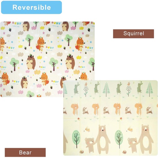 Baby Mat, Play Mat for Children, Foldable Non-Slip Reversible Mat for Babies and Children, XPE Foam and with Carry Bag