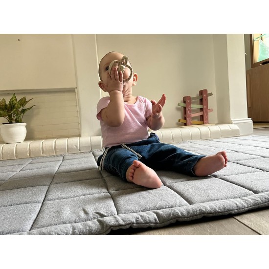 Baby and Toddler Cotton Play Mat, Machine Washable, Crawling Mat for Floor, Kids Play Mats, Rug, Pad, Soft Thick Playmats for Infants, Tummy Time, Toddlers. Crawl Carpet (Grey)