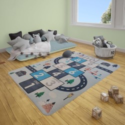 Town City Road Traffic Floor Kids Play Mat 150 x 200 cm Non-Slip Playmats ABC, Numbers, Animals Educational Map Mat for Kids Room Classroom (3dkc08)