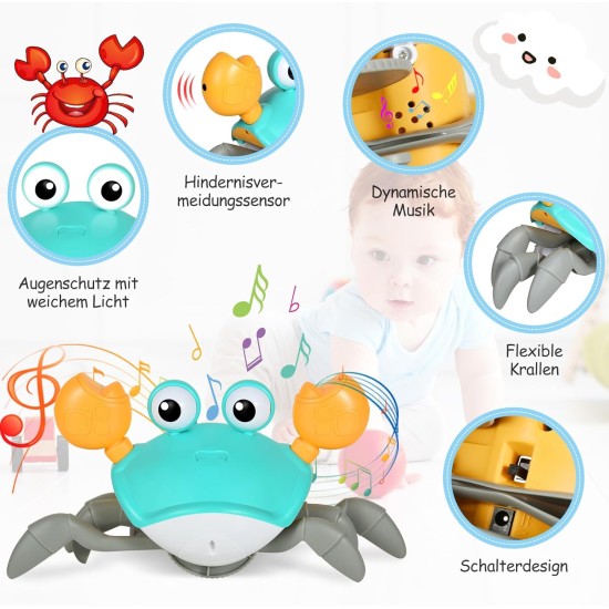 Anveltech Crawling Crab Baby Toy, Crawling Toy with Automatic Avoidance Crawling Crab Toy for Babies with Lights and Music Motor Skills Toy for Boys and Girls Anveltech Crawling Crab Baby Toy, Crawling Toy with Automatic Avoidance Crawling Crab Toy for Babies with Lights and Music Motor Skills Toy for Boys and Girls