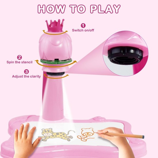 BAKAM Drawing Projector Table for Kids, Trace and Draw Projector Toy with Light & Music, Child Smart Projector Sketcher Desk, Learning Projection Painting Machine for Boy Girl 3-8 Years Old (Pink) BAKAM Drawing Projector Table for Kids, Trace and Draw Projector Toy with Light & Music, Child Smart Projector Sketcher Desk, Learning Projection Painting Machine for Boy Girl 3-8 Years Old (Pink)