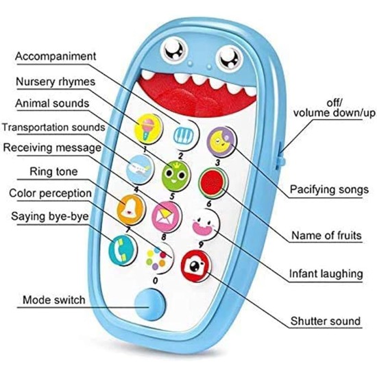 DELFINO Baby Musical Toys, Baby Shark Phone Toys with Light and Sound, Teething Phone Toy for Babies, Play and Learn for Children and Toddlers, Preschool Birthday Gift for Girl Boy 18+ Months (Blue) DELFINO Baby Musical Toys, Baby Shark Phone Toys with Light and Sound, Teething Phone Toy for Babies, Play and Learn for Children and Toddlers, Preschool Birthday Gift for Girl Boy 18+ Months (Blue)