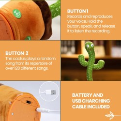 MAGIC SELECT Dancing Cactus with Electronic Movement, Lights and 120 Songs. House Decoration. Internal Battery
