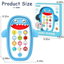 PATPAT® Toy Phone for Kids, Toy Mobile with Silicone Cartoon Shark Case, Dummy Phone for Babies, Kids Mobile Toy, Baby Musical Toy Dummy Mobile Phone with Light Sound Lullabies for Boys Girls - Blue