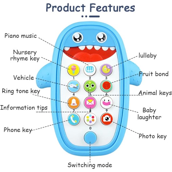 PATPAT® Toy Phone for Kids, Toy Mobile with Silicone Cartoon Shark Case, Dummy Phone for Babies, Kids Mobile Toy, Baby Musical Toy Dummy Mobile Phone with Light Sound Lullabies for Boys Girls - Blue PATPAT® Toy Phone for Kids, Toy Mobile with Silicone Cartoon Shark Case, Dummy Phone for Babies, Kids Mobile Toy, Baby Musical Toy Dummy Mobile Phone with Light Sound Lullabies for Boys Girls - Blue