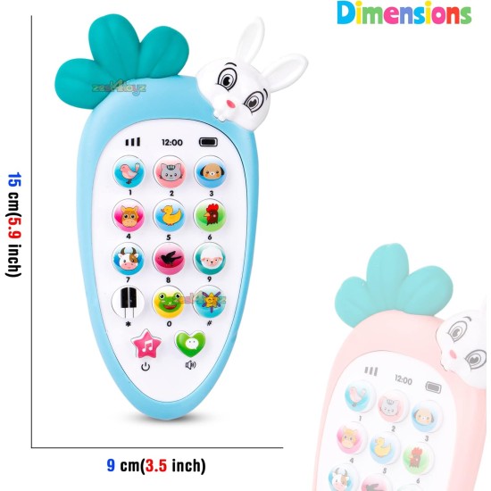 zest 4 toyz Mobile Phone Toys for Kids Smart Phone Cordless Feature Rabbit Mobile Musical Sound Toys with Smart Light Battery Operated Birthday Gifts for Girls Boys (Pack of 1 )Battery Included