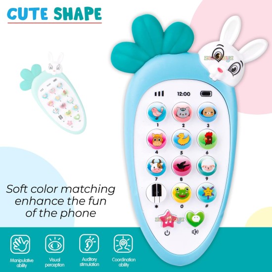 zest 4 toyz Mobile Phone Toys for Kids Smart Phone Cordless Feature Rabbit Mobile Musical Sound Toys with Smart Light Battery Operated Birthday Gifts for Girls Boys (Pack of 1 )Battery Included