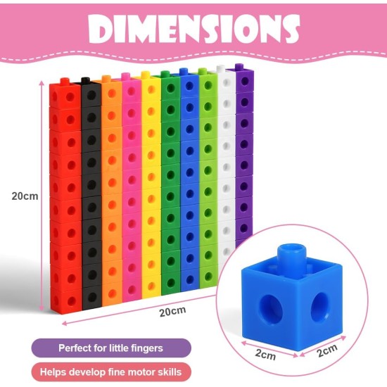 HOTUT 100 Pcs Maths Cubes with 10 Colours, Linking Cubes, Early Years Maths Learning, Magic Counting Blocks, Counting Block Set for School and Home - 2 CM HOTUT 100 Pcs Maths Cubes with 10 Colours, Linking Cubes, Early Years Maths Learning, Magic Counting Blocks, Counting Block Set for School and Home - 2 CM
