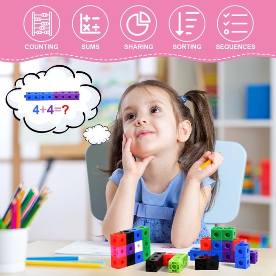 HOTUT 100 Pcs Maths Cubes with 10 Colours, Linking Cubes, Early Years Maths Learning, Magic Counting Blocks, Counting Block Set for School and Home - 2 CM HOTUT 100 Pcs Maths Cubes with 10 Colours, Linking Cubes, Early Years Maths Learning, Magic Counting Blocks, Counting Block Set for School and Home - 2 CM