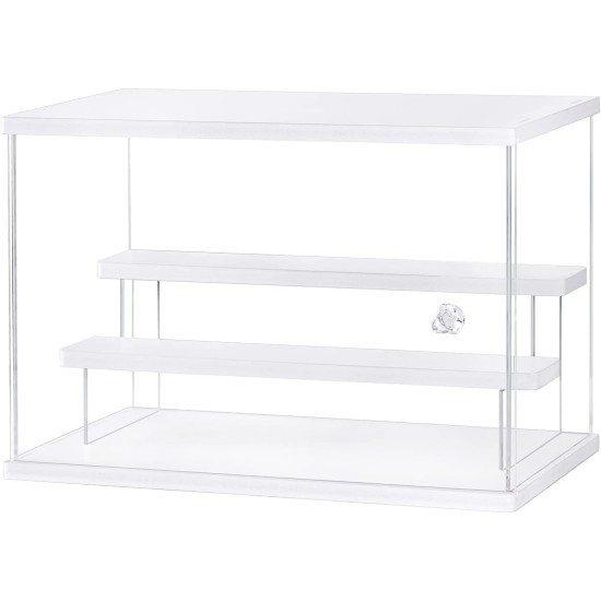 Acrylic Display Case, Clear Display Storage Box Countertop Cube, 3 Tiers with 2 Removable Ladder Shelves Dustproof Protection Showcase for Action Figures, Any Toys, Collectibles - 12.4x7x8.6in