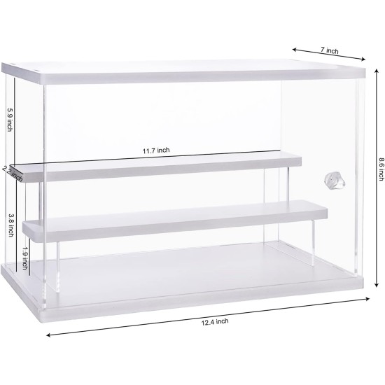 Acrylic Display Case, Clear Display Storage Box Countertop Cube, 3 Tiers with 2 Removable Ladder Shelves Dustproof Protection Showcase for Action Figures, Any Toys, Collectibles - 12.4x7x8.6in