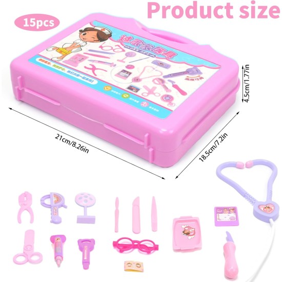 Doctor's Case Children's Play Set, 15 Pieces Doctor Case with Real Stethoscope, Thermometer, Syringe, Gift for Children, Role Play, Medical Learning Toy, Party Game Toy from 3 Years (Pink) Doctor's Case Children's Play Set, 15 Pieces Doctor Case with Real Stethoscope, Thermometer, Syringe, Gift for Children, Role Play, Medical Learning Toy, Party Game Toy from 3 Years (Pink)