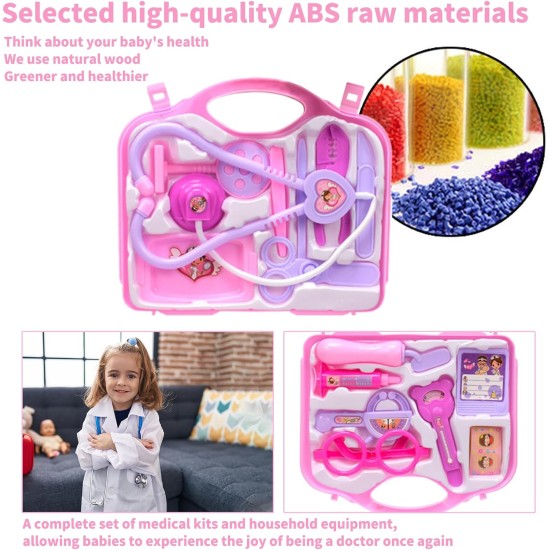 Doctor's Case Children's Play Set, 15 Pieces Doctor Case with Real Stethoscope, Thermometer, Syringe, Gift for Children, Role Play, Medical Learning Toy, Party Game Toy from 3 Years (Pink) Doctor's Case Children's Play Set, 15 Pieces Doctor Case with Real Stethoscope, Thermometer, Syringe, Gift for Children, Role Play, Medical Learning Toy, Party Game Toy from 3 Years (Pink)