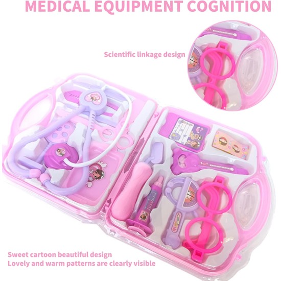 Doctor's Case Children's Play Set, 15 Pieces Doctor Case with Real Stethoscope, Thermometer, Syringe, Gift for Children, Role Play, Medical Learning Toy, Party Game Toy from 3 Years (Pink) Doctor's Case Children's Play Set, 15 Pieces Doctor Case with Real Stethoscope, Thermometer, Syringe, Gift for Children, Role Play, Medical Learning Toy, Party Game Toy from 3 Years (Pink)