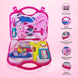 Fratelli Pretend Play Doctor/Kitchen Play Set with Foldable Suitcase, Compact Medical Accessories Pretend Play | Game Toy Kit for 3 + Year Kids, Boys and Girls (Pink)