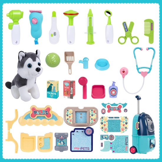 MAGIC4U Pet Cat Care Carrier Suitcase Toy, 29PCS Vet Clinic and Doctor Kit for Kids, Pet Dog Grooming Feeding Toys Veterinarian Medical Pretend Role Play Set for Boys and Girls Ages 3-6 MAGIC4U Pet Cat Care Carrier Suitcase Toy, 29PCS Vet Clinic and Doctor Kit for Kids, Pet Dog Grooming Feeding Toys Veterinarian Medical Pretend Role Play Set for Boys and Girls Ages 3-6