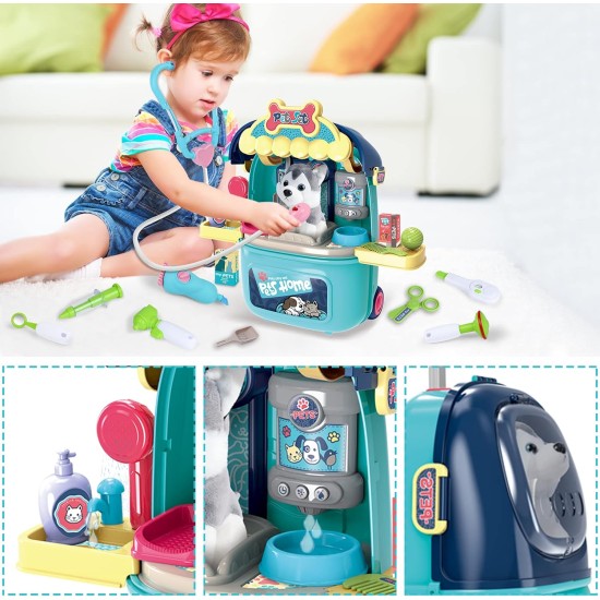 MAGIC4U Pet Cat Care Carrier Suitcase Toy, 29PCS Vet Clinic and Doctor Kit for Kids, Pet Dog Grooming Feeding Toys Veterinarian Medical Pretend Role Play Set for Boys and Girls Ages 3-6 MAGIC4U Pet Cat Care Carrier Suitcase Toy, 29PCS Vet Clinic and Doctor Kit for Kids, Pet Dog Grooming Feeding Toys Veterinarian Medical Pretend Role Play Set for Boys and Girls Ages 3-6