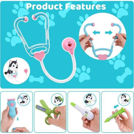 MAGIC4U Pet Cat Care Carrier Suitcase Toy, 29PCS Vet Clinic and Doctor Kit for Kids, Pet Dog Grooming Feeding Toys Veterinarian Medical Pretend Role Play Set for Boys and Girls Ages 3-6 MAGIC4U Pet Cat Care Carrier Suitcase Toy, 29PCS Vet Clinic and Doctor Kit for Kids, Pet Dog Grooming Feeding Toys Veterinarian Medical Pretend Role Play Set for Boys and Girls Ages 3-6