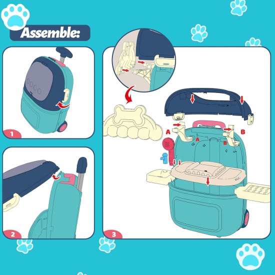 MAGIC4U Pet Cat Care Carrier Suitcase Toy, 29PCS Vet Clinic and Doctor Kit for Kids, Pet Dog Grooming Feeding Toys Veterinarian Medical Pretend Role Play Set for Boys and Girls Ages 3-6 MAGIC4U Pet Cat Care Carrier Suitcase Toy, 29PCS Vet Clinic and Doctor Kit for Kids, Pet Dog Grooming Feeding Toys Veterinarian Medical Pretend Role Play Set for Boys and Girls Ages 3-6