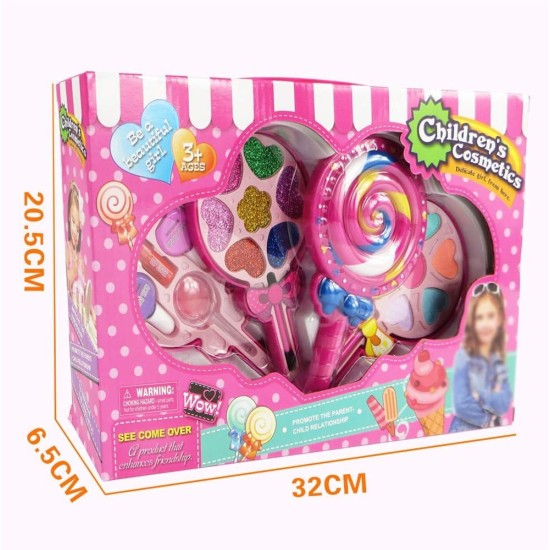 CCJW Kid Makeup Box Set Toys Lollipop Dressing Cosmetics Girls Toy Plastic Safety Beauty Pretend Play Makeup Girl Game Gift kshu