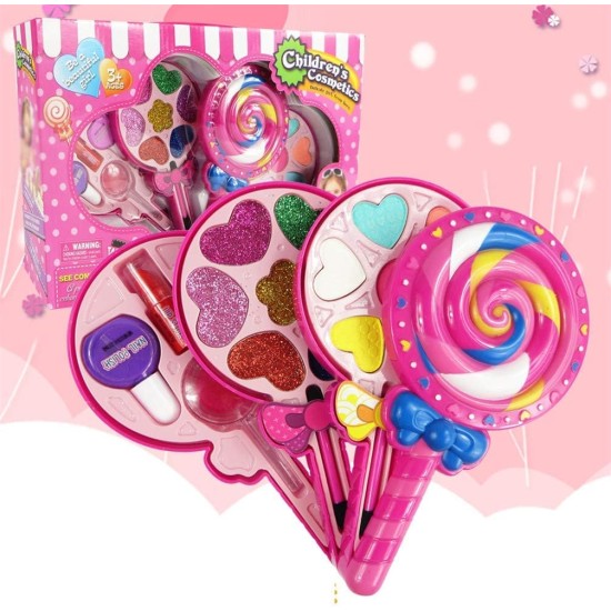 CCJW Kid Makeup Box Set Toys Lollipop Dressing Cosmetics Girls Toy Plastic Safety Beauty Pretend Play Makeup Girl Game Gift kshu