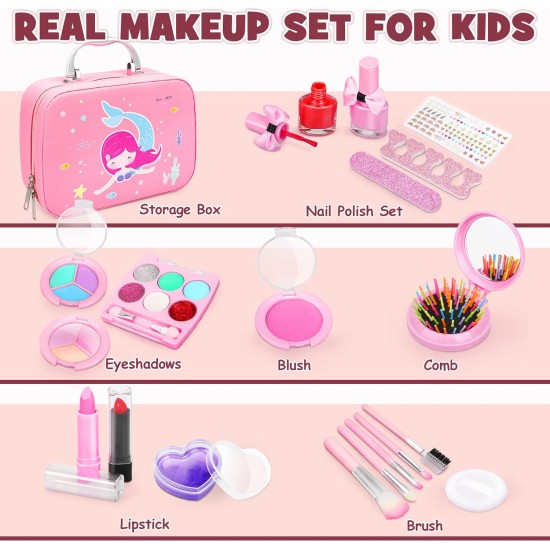 Dreamon Kids Makeup Kit for Girls, Real Make Up for Kids Washable with Cosmetics Bag Princess Toys Halloween Birthday Party Gifts for Girls Age 3 4 5 6 Dreamon Kids Makeup Kit for Girls, Real Make Up for Kids Washable with Cosmetics Bag Princess Toys Halloween Birthday Party Gifts for Girls Age 3 4 5 6