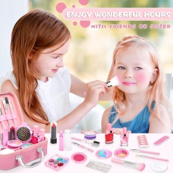 Dreamon Real Makeup Set for Kids, Washable Children Play Make Up Toys Nail Varnish Kit Non Toxic with Suitcase, Girl Gifts Age 3 4 5