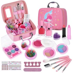Jorunb Kids Makeup kit for Girl, 20PCS Washable Makeup Set Toy with Real Cosmetic Case, Safe & Non-Toxic Kids Makeup Set, Pretend Play Makeup Beauty Set Birthday Toys Gift for 3-10 Years Old Kid
