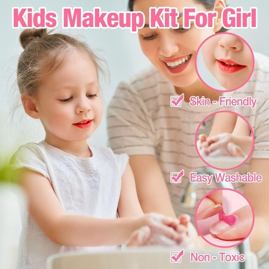 Jorunb Kids Makeup kit for Girl, 20PCS Washable Makeup Set Toy with Real Cosmetic Case, Safe & Non-Toxic Kids Makeup Set, Pretend Play Makeup Beauty Set Birthday Toys Gift for 3-10 Years Old Kid