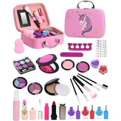 Kids Makeup Kit Girl Toys - Kids Makeup Kit Toys for Girls Unicorns Washable Make Up Little Girls, Child Real Makeup Set, Non Toxic Toddlers Cosmetic Kits, Age 3-12 Year Old Children Gift 28PCS