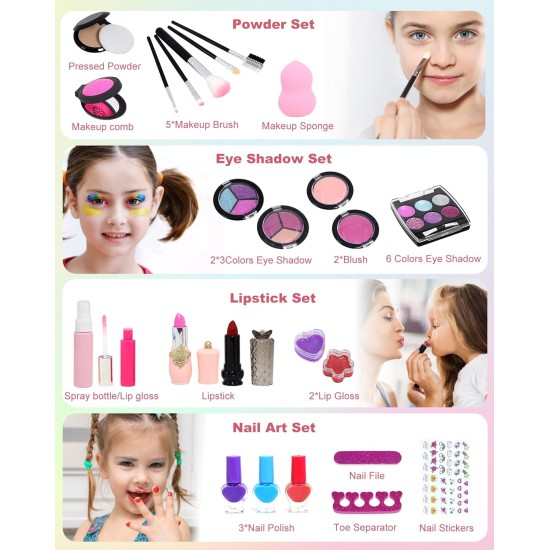 Kids Makeup Kit Girl Toys - Kids Makeup Kit Toys for Girls Unicorns Washable Make Up Little Girls, Child Real Makeup Set, Non Toxic Toddlers Cosmetic Kits, Age 3-12 Year Old Children Gift 28PCS