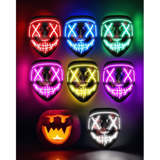 Lizber Halloween Mask, Led Light Up Mask Cosplay Costume with Neon Wire, Scary Hacker Mask for Halloween, Glow in The Dark Mask with 3 Lighting Modes, Glowing Anonymous Mask for Boy Girls Women, Red