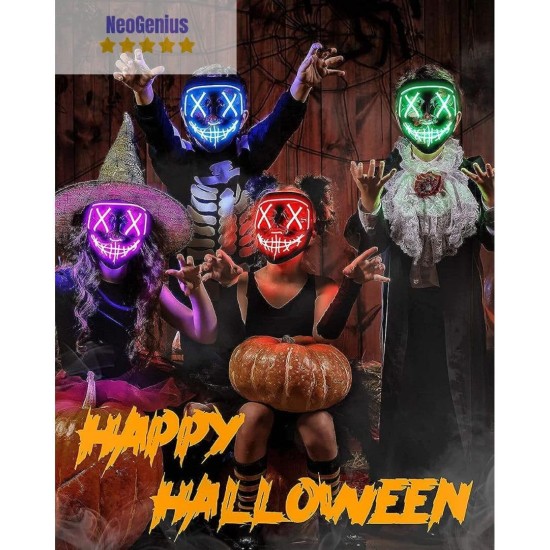 NeoGenius LED Light Up Mask for Halloween, Neon, and Bachelor Party Decoration NeoGenius LED Light Up Mask for Halloween, Neon, and Bachelor Party Decoration