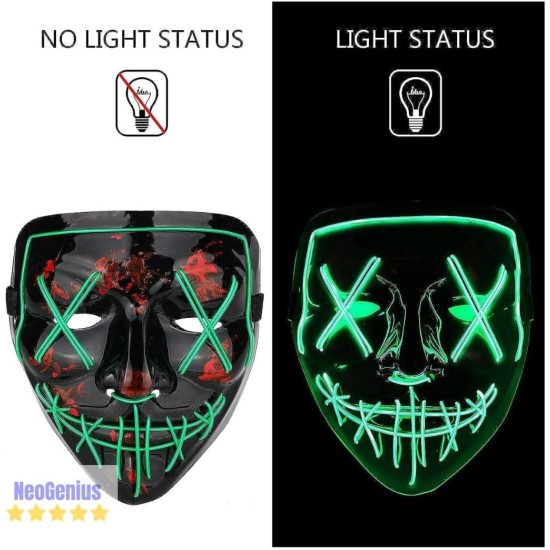NeoGenius LED Light Up Mask for Halloween, Neon, and Bachelor Party Decoration NeoGenius LED Light Up Mask for Halloween, Neon, and Bachelor Party Decoration