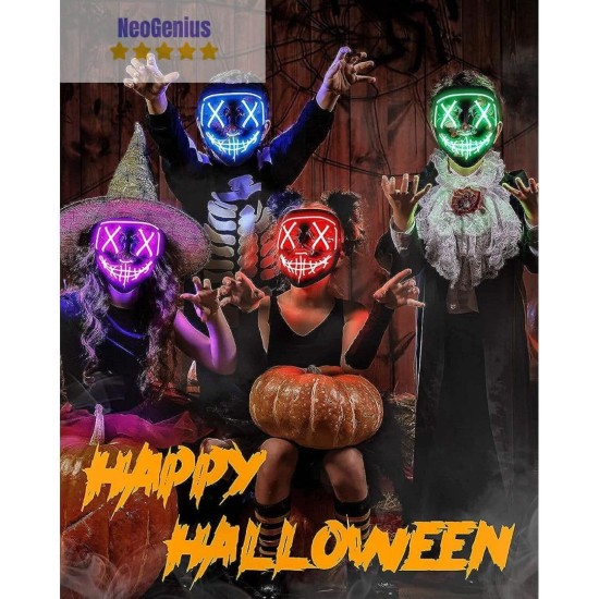 NeoGenius LED Light Up Mask for Halloween, Neon, and Bachelor Party Decoration NeoGenius LED Light Up Mask for Halloween, Neon, and Bachelor Party Decoration