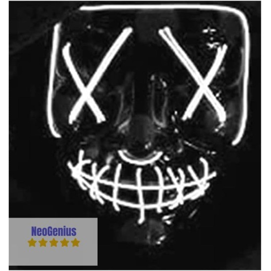 NeoGenius LED Light Up Mask for Halloween, Neon, and Bachelor Party Decoration (White) NeoGenius LED Light Up Mask for Halloween, Neon, and Bachelor Party Decoration (White)